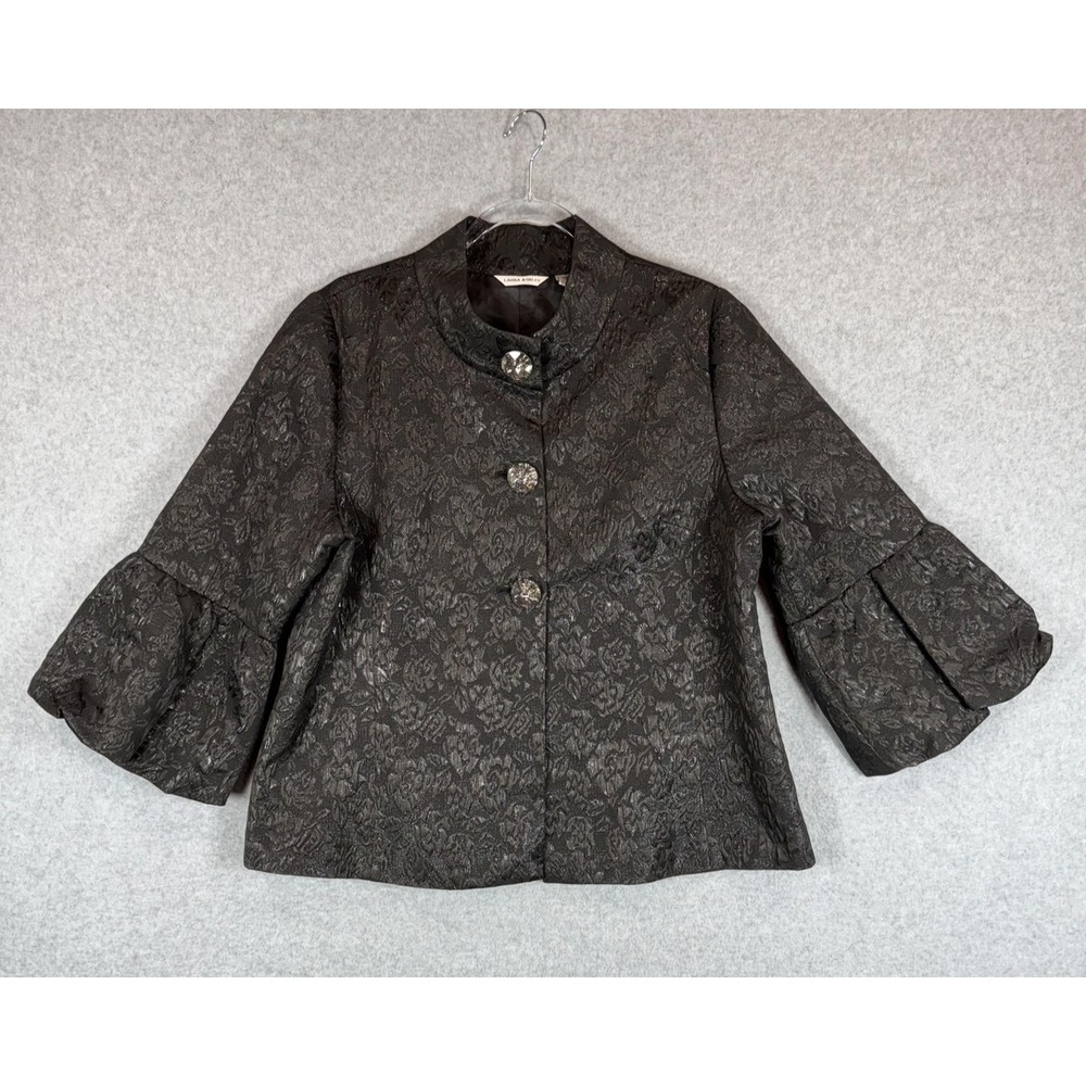 Laura Ashley Jacket Womens Large Black Brocade 3/4 Bell Sleeve Evening Coat